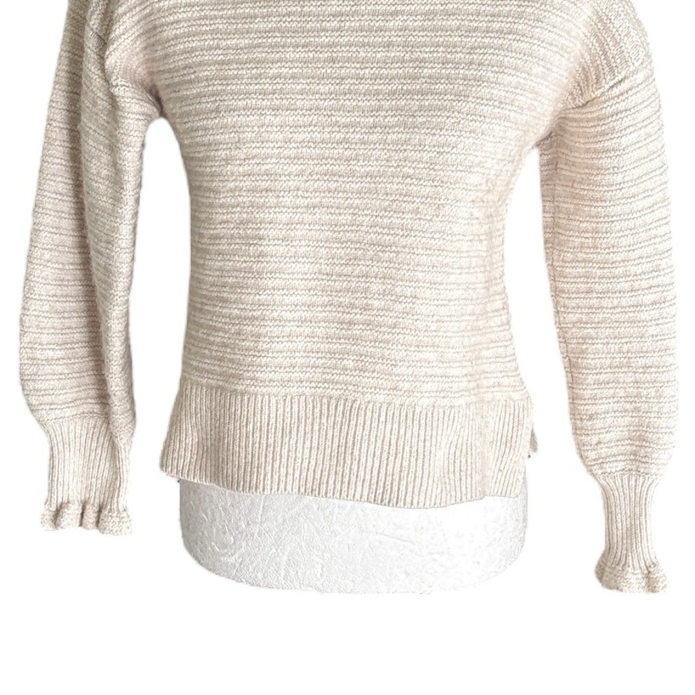 Madewell Oatmeal Cream Ruffle Neck Puff Sleeve Cropped Knit Sweater - L - Picture 7 of 16
